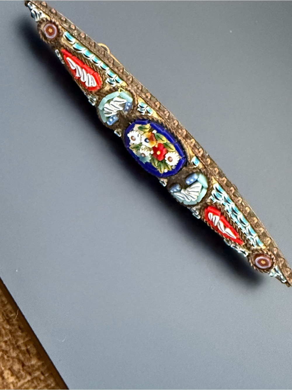 Multicolor Micro-Mosaic Bar pin brooch - Elegant Floral Italian Style ITALY